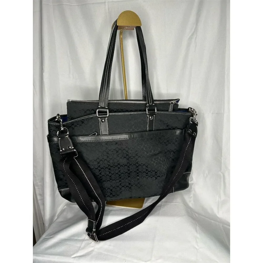 Coach Women's Black Canvas & Leather Tote Bag with Dust Bag EUC - Picture 2 of 16